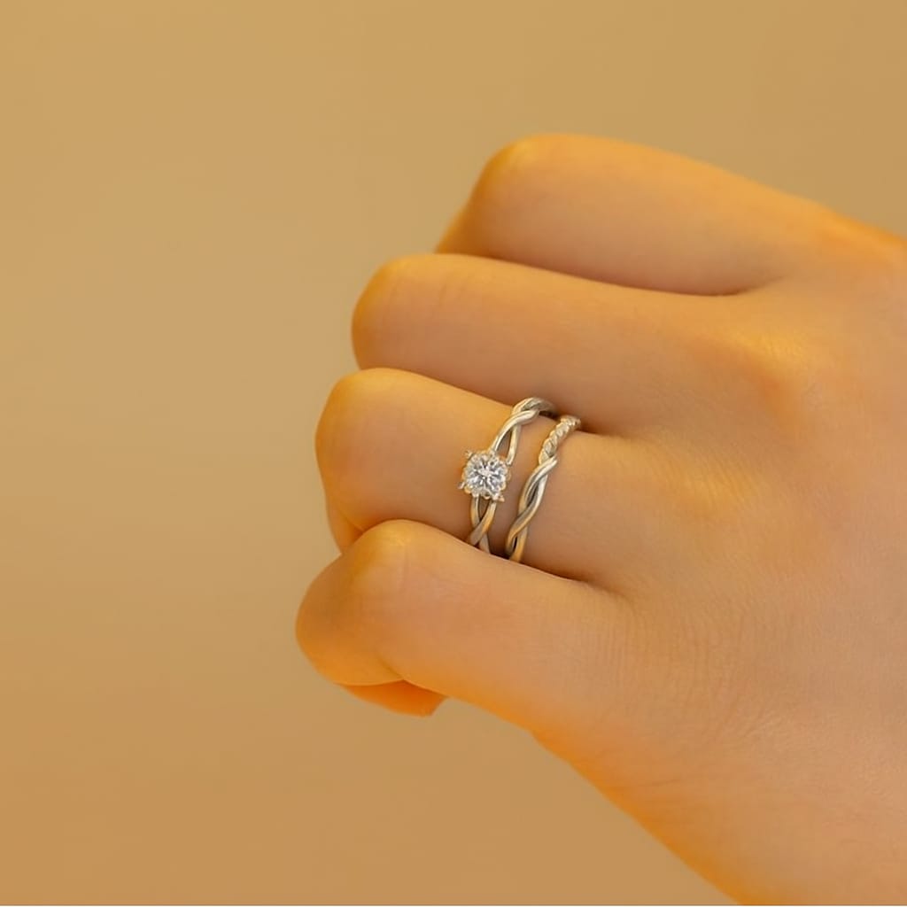 silver stylish king Queen design Copper Silver Plated Ring Set